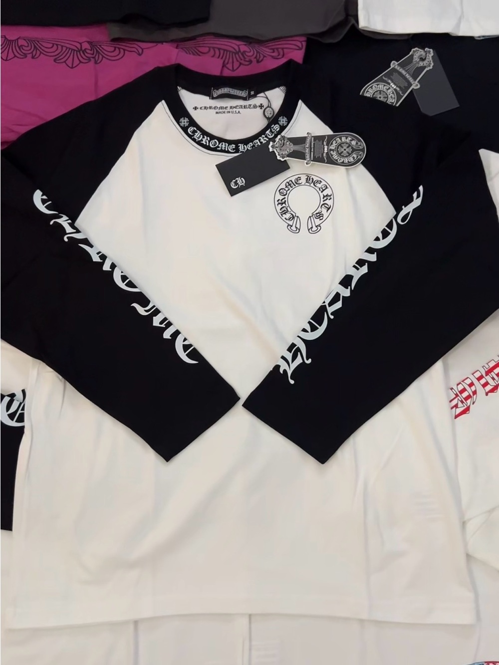 Chrome Hearts Black & White Raglan Logo Long-Sleeve Tee